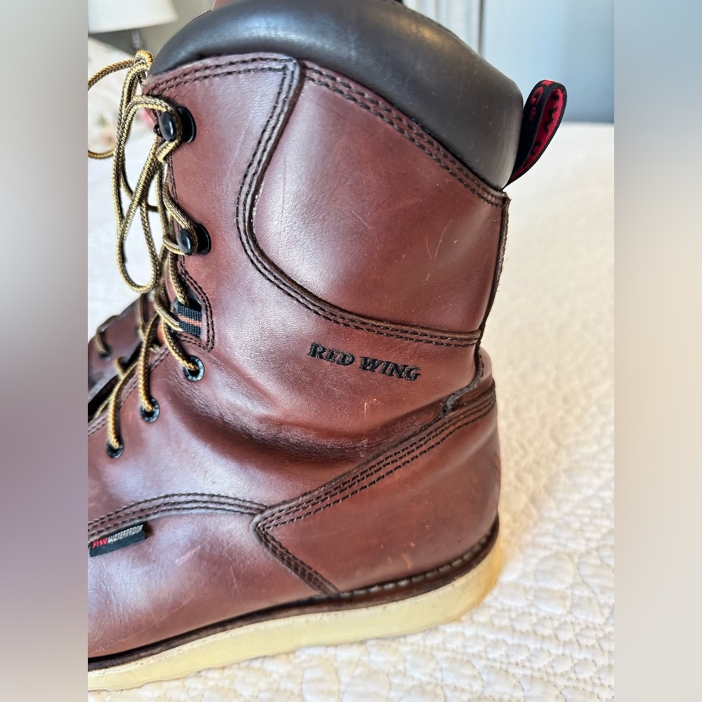Red Wing Leather Boots #411 8-inch Waterproof Soft Toe Size 12 E2 Slip Resistant - Picture 8 of 14
